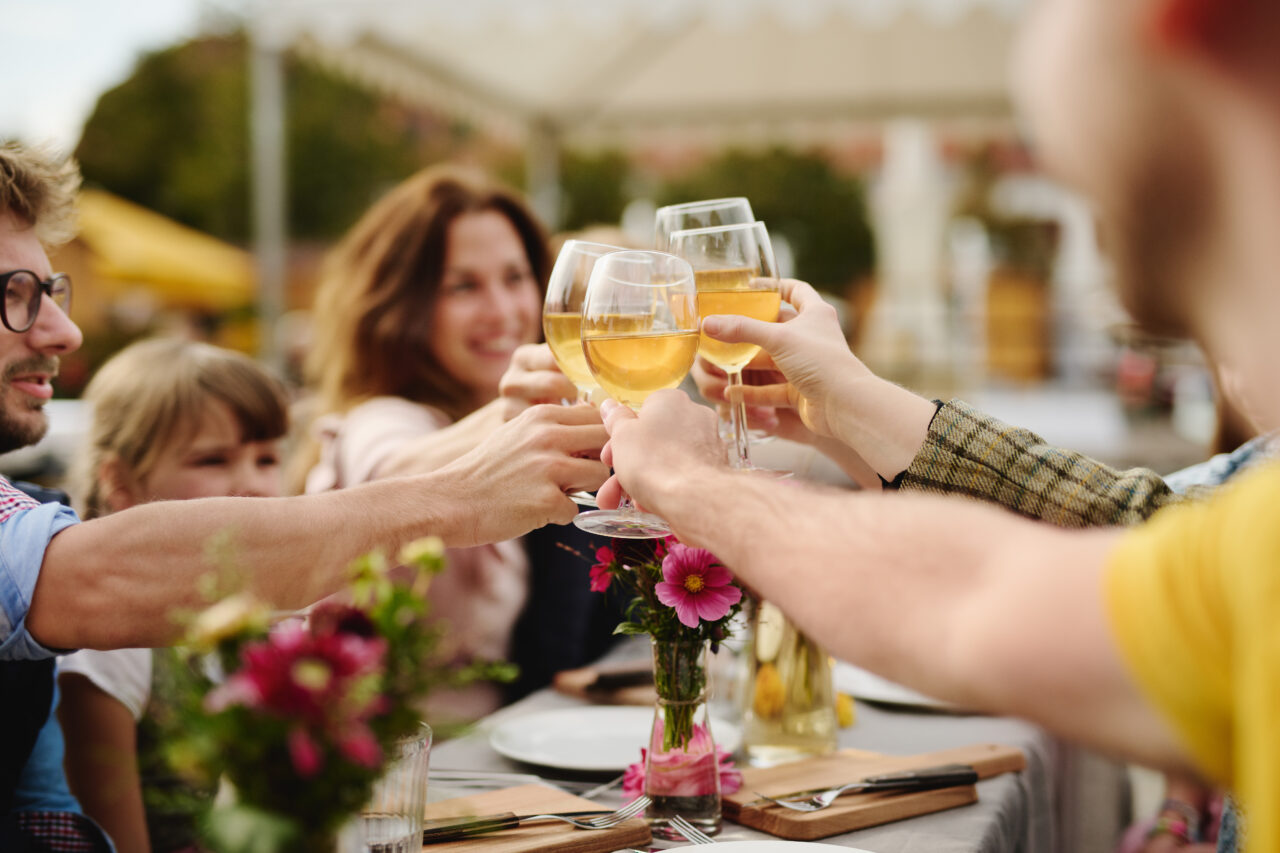 Weingläser anstoßen am Biofest Fürstenfeld