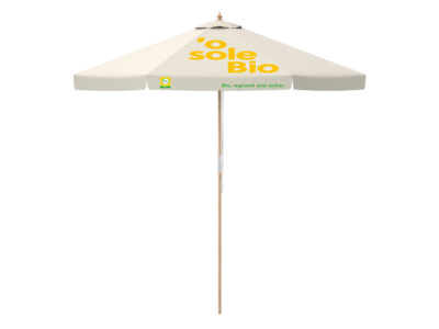 Foto von Sonnenschirm aus Holz mit BA Logo