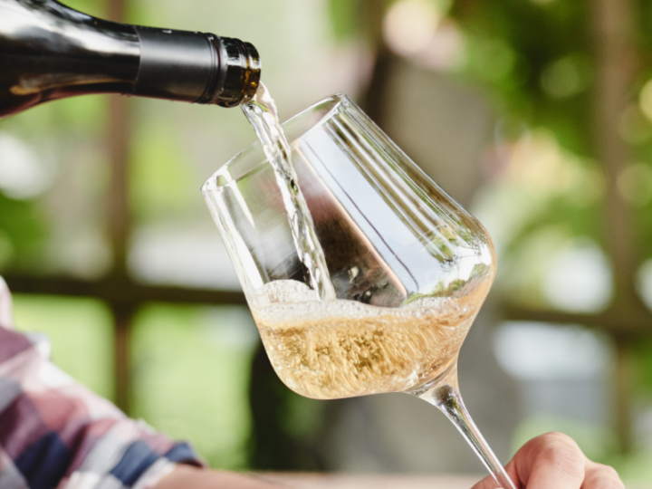 Wein wird in Glas eingeschänkt