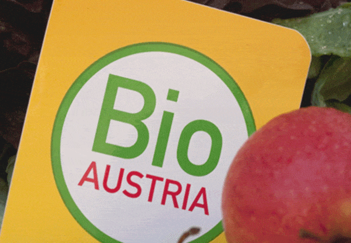 BIO AUSTRIA Logo mit Äpfel - Slider -Play