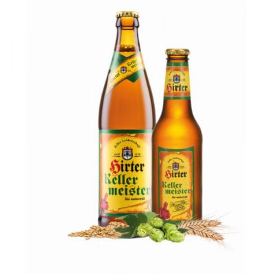 Kellermeister Bierflaschen mit Getreideähre und Hopfendolden